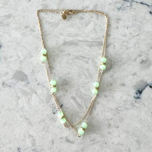 J Crew Gold Rope Chain Bead Necklace Women One Size Mint Green Station Beads - Picture 3 of 6
